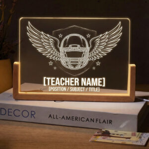 Personalized Winged Football Helmet Teacher Desk Name Plate with LED Base