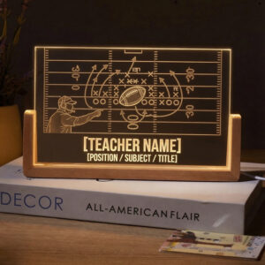 Personalized Football Playbook Strategy Teacher Desk Name Plate with LED Base