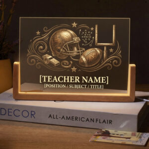 Personalized Vintage Football Helmet and Ball Teacher Desk Name Plate with LED Base