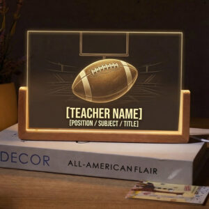 Personalized Football and Goalpost Teacher Desk Name Plate with LED Base