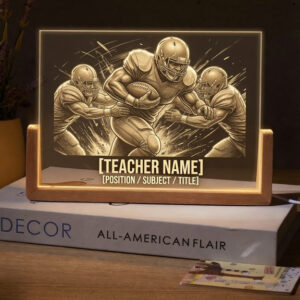 Personalized Football Running Back Action Teacher Desk Name Plate with LED Base