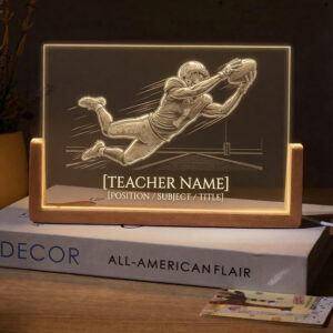 Personalized Diving Football Catch Teacher Desk Name Plate with LED Base