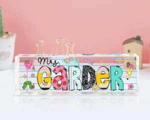 Personalized Pink Floral Garden Teacher Desk Name Plate
