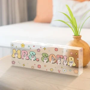 Personalized Retro Groovy Flower Teacher Desk Name Plate
