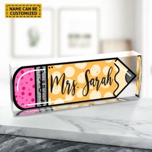 Personalized Bright Pencil Teacher Desk Name Plate