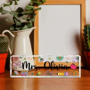Personalized Autumn School Supplies Teacher Desk Name Plate