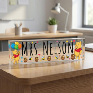 Personalized Cute Bear and Balloons Teacher Desk Name Plate
