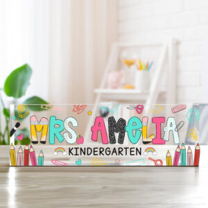 Personalized Colorful Crayon Kindergarten Teacher Desk Name Plate