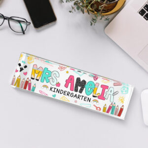 Personalized School Doodle Kindergarten Teacher Desk Name Plate