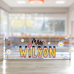 Personalized Daisy Lined Paper Teacher Desk Name Plate