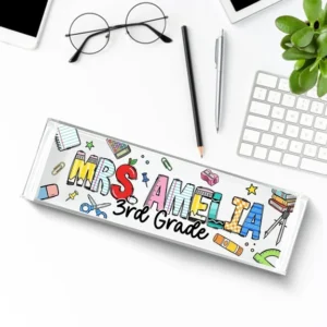 Personalized School Doodle Third Grade Teacher Desk Name Plate