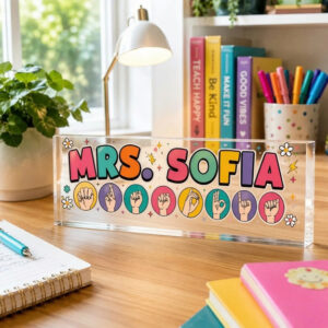 Personalized Rainbow Apple Teacher Desk Name Plate
