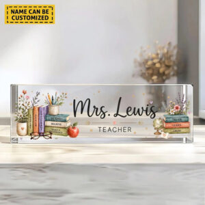 Personalized Vintage Botanical Books Teacher Desk Name Plate