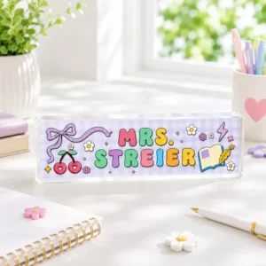Personalized Lavender Bow Cherry Teacher Desk Name Plate