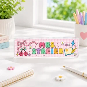 Personalized Pink Bow Cherry Teacher Desk Name Plate