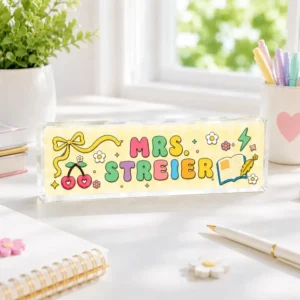 Personalized Yellow Bow Cherry Teacher Desk Name Plate