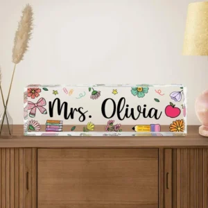Personalized Floral School Supplies Teacher Desk Name Plate