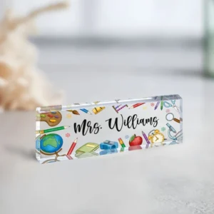 Personalized Mini School Icons Teacher Desk Name Plate