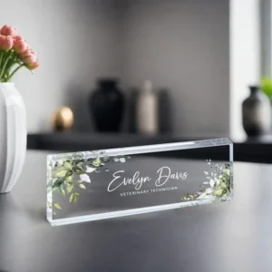 Personalized Greenery Veterinarian Desk Name Plate
