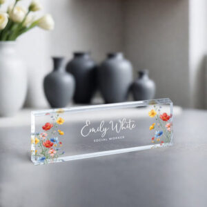 Personalized Wildflower Social Worker Desk Name Plate