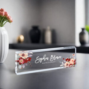 Personalized Burgundy Floral Nutritionist Desk Name Plate