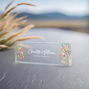 Personalized Pastel Wildflower Speech Therapist Desk Name Plate