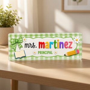 Personalized Green Gingham Principal Desk Name Plate