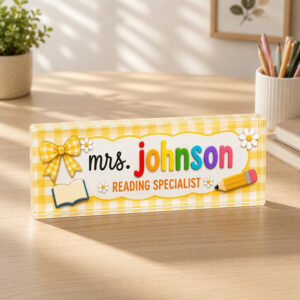 Personalized Yellow Gingham Reading Specialist Desk Name Plate