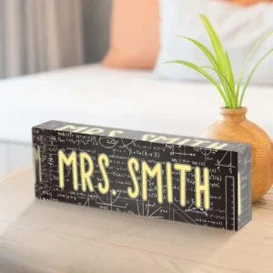 Personalized Black Chalkboard Math Teacher Desk Name Plate