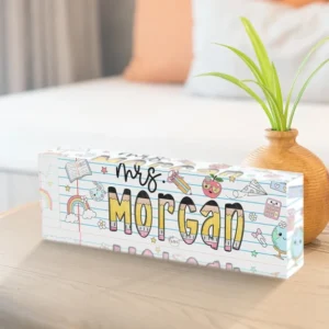 Personalized Pastel School Doodle Teacher Desk Name Plate