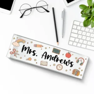 Personalized Neutral School Doodle Teacher Desk Name Plate