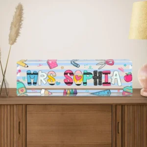 Personalized Colorful School Supplies Teacher Desk Name Plate