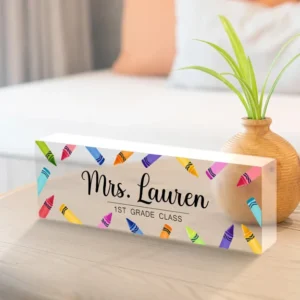 Personalized Crayon First Grade Classroom Desk Name Plate