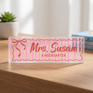 Personalized Pink Bow Kindergarten Teacher Desk Name Plate