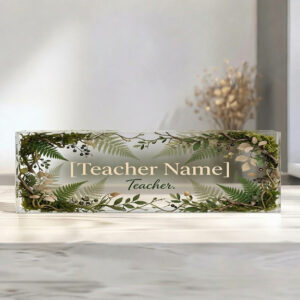 Personalized Woodland Ferns and Foliage Teacher Desk Name Plate
