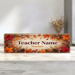 Personalized Autumn Maple Leaves Teacher Desk Name Plate