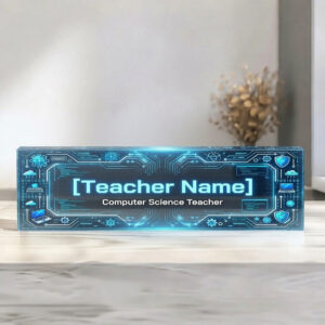 Personalized Futuristic Computer Circuit Science Teacher Desk Name Plate