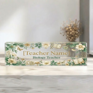 Personalized Botanical Flowers Biology Teacher Desk Name Plate