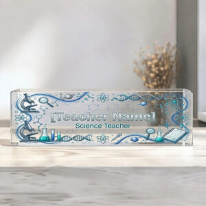 Personalized Blue Science Lab Doodles Teacher Desk Name Plate