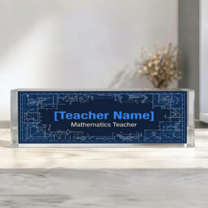 Personalized Navy Mathematics Blueprint Teacher Desk Name Plate