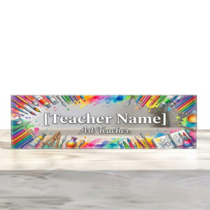 Personalized Colorful Art Supplies Art Teacher Desk Name Plate