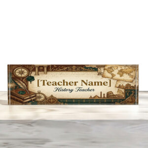 Personalized Vintage History Map Teacher Desk Name Plate