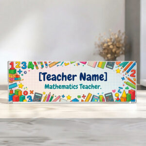 Personalized Colorful School Supplies Mathematics Teacher Desk Name Plate