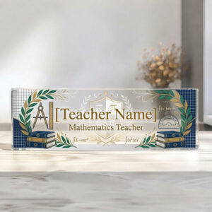 Personalized Elegant Books and Laurel Mathematics Teacher Desk Name Plate