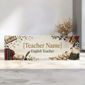 Personalized Vintage Books English Teacher Desk Name Plate