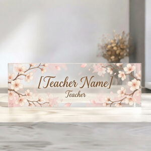 Personalized Pink Cherry Blossom Teacher Desk Name Plate