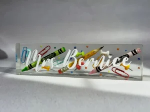 Personalized Pencil and Paperclip School Supplies Teacher Desk Name Plate
