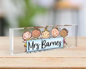 Personalized Happy Diverse Kids Teacher Desk Name Plate