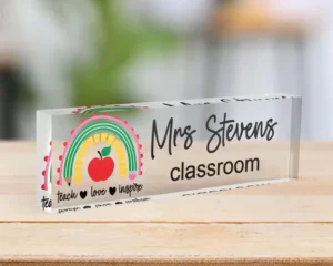 Personalized Rainbow Apple Classroom Teacher Desk Name Plate