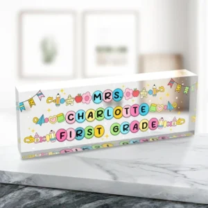 Personalized Colorful Alphabet School Supplies First Grade Teacher Desk Name Plate